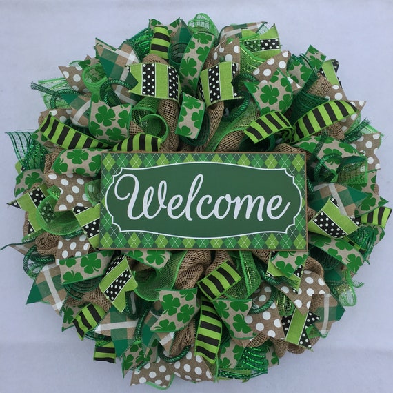 Burlap St Patricks Day Wreath St Patricks Day Wreath St Etsy