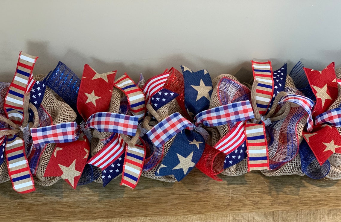 Patriotic Garland Summer Garland Memorial Day Decor July Etsy