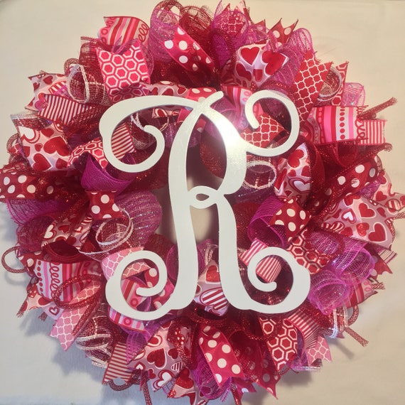Valentine S Day Wreaths Valentines Monogram Wreath Etsy