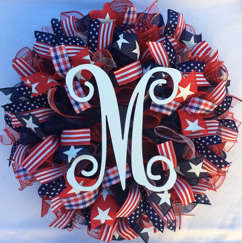 patriotic mesh wreath patriotic burlap wreath Fourth of July wreath welcome wreath summer wreath Americana wreath July 4th wreath