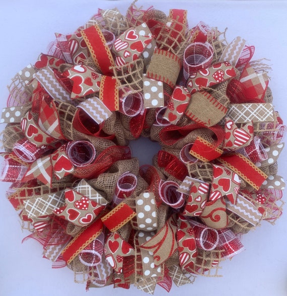 Valentine Wreath Burlap Valentine Wreath Valentine S Day Etsy