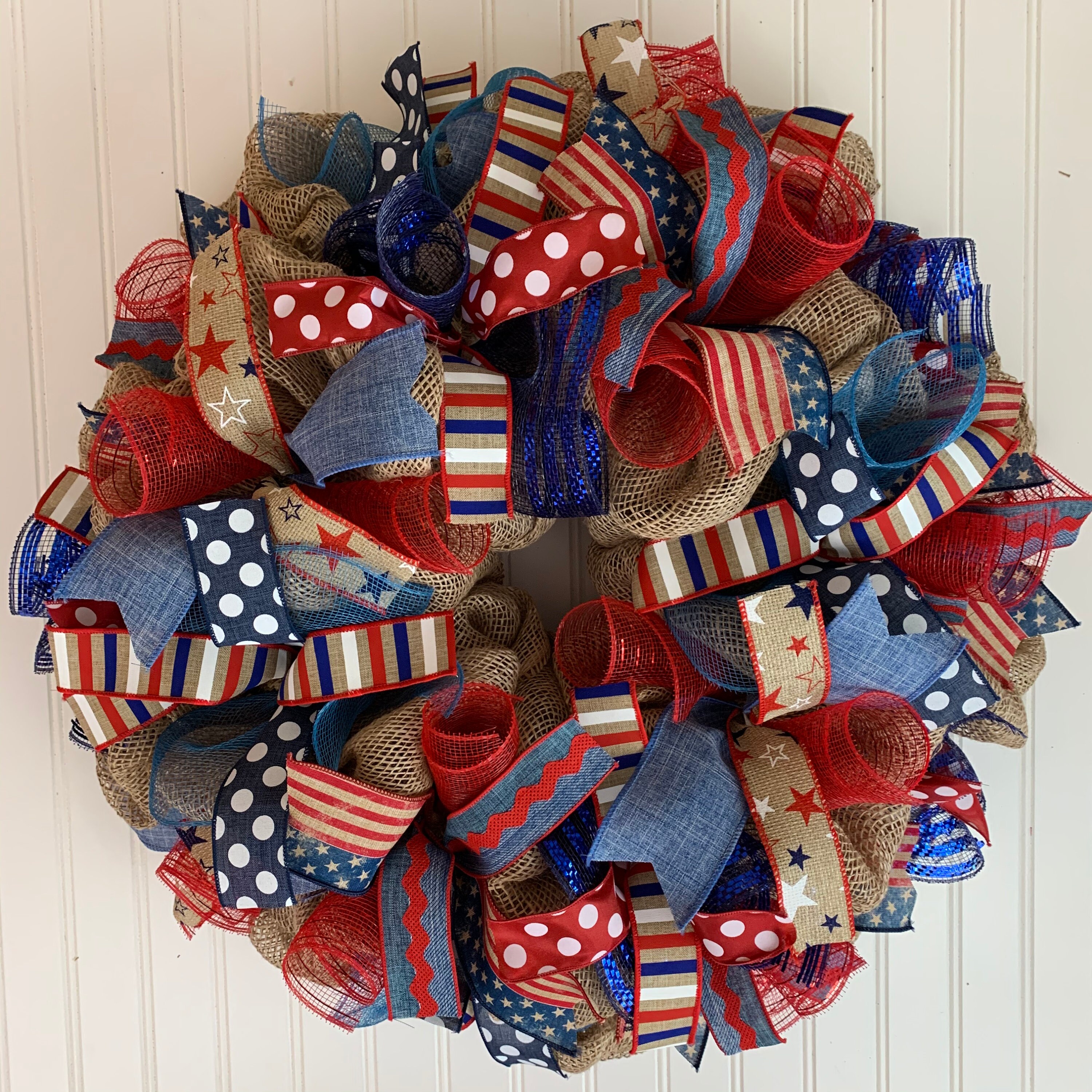 Patriotic wreath, Patriotic burlap wreath, burlap patriotic wreath, M…