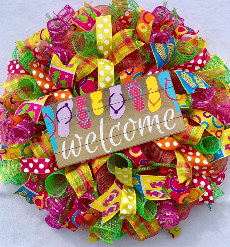 Summer Wreath colorful wreath flip flop wreath summer flip flop wreath Summer Decor bright wreath wreath wreath summer decor