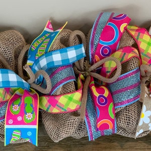 Guirnalda de verano, verano, guirnalda, decoración de verano, botín de verano, decoración margarita, decoración, colorido verano Burlap guirnalda, flip flops decoración