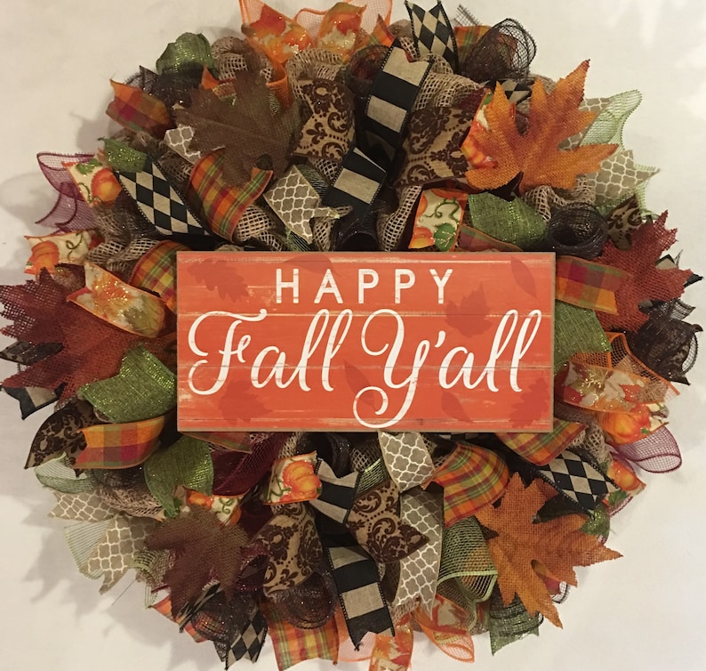 Happy Fall y/'all wreath wreath Fall decor fall wreaths Thanksgiving wreath wreaths fall wreath fall mesh wreath Fall wreath