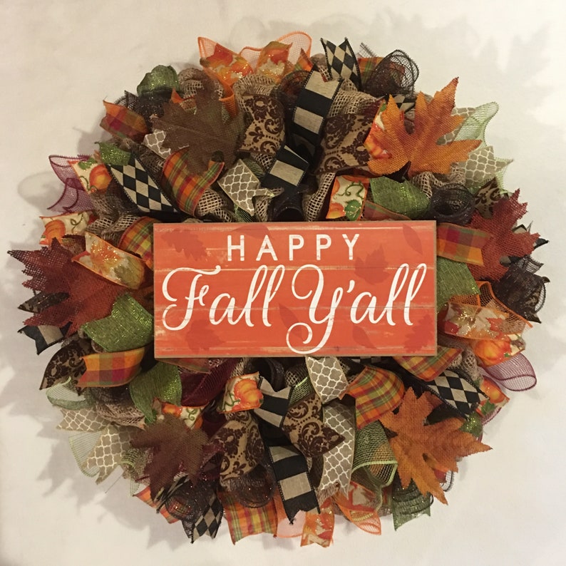 Happy Fall y/'all wreath wreath Fall decor fall wreaths Thanksgiving wreath wreaths fall wreath fall mesh wreath Fall wreath