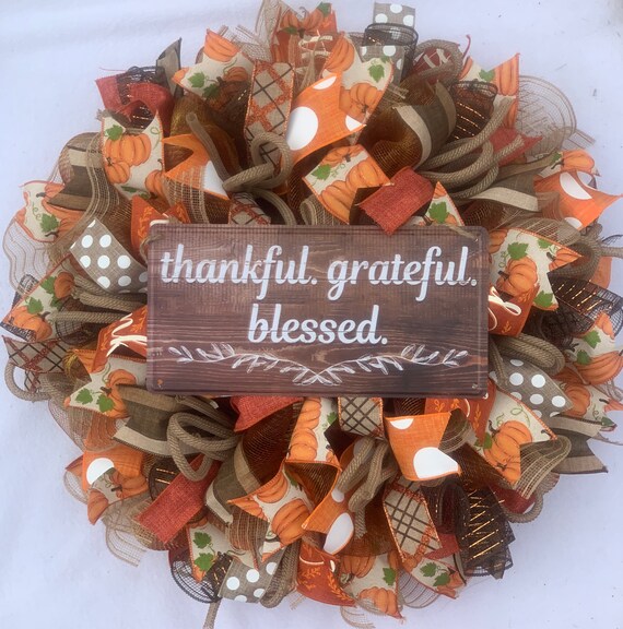 Thankful and Blessed Harvest Fall Deco Mesh Wreath Fall Front Door Wreaths Fall Decor Autumn Door Wreath