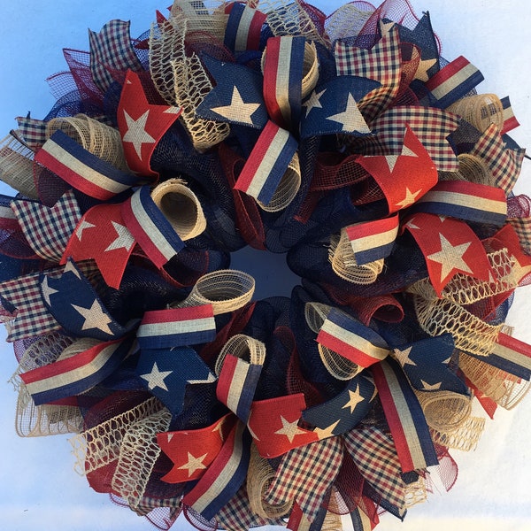 Patriotic wreath, rustic Patriotic burlap wreath, burlap patriotic wreath, Memorial Day decor, 4th of July wreath, patriotic wreaths, wreath