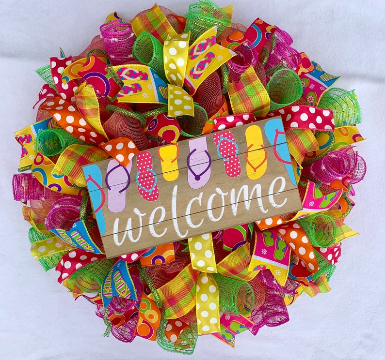 Summer Wreath colorful wreath flip flop wreath summer flip flop wreath Summer Decor bright wreath wreath wreath summer decor