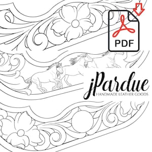Leather tooling pattern pack pdf, western floral tooling template, purse tooling pattern, printable carving pattern
