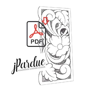 Floral Tooling Pattern for roper wallet, leather tooling pattern pdf, digital drawing pattern 1