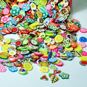MIXED FIMO SLICES For Craft, Polymer Clay Fruits, Slime Fimo Beads, Slime Charms, Fimo Pieces For 3D Nail Art 1000 In Gift Box Gift For Kids