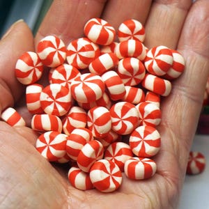 Red PEPPERMINT CANDIES CLAY Swirl Candies Fake Food Round Candies Dollhouse Food Miniatures Faux Candies In Gift Box Holiday Gift For Kids