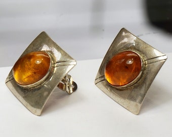 BIG AMBER EARRINGS, 925 Silver Earrings, Modernist jewelry, Gift for Her, Mother's Day Gift