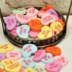 CONVERSATION HEARTS -ASSORTED Candies, Hearts and Words / Resin and Candy / Crafts and Kids / Colorful Hearts With Words, Small Gift Idea