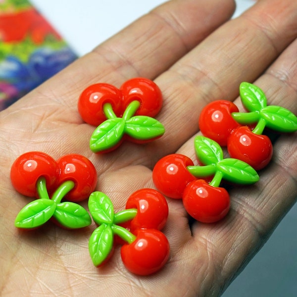 Red Cherry Flatback Cabochons - DIY Craft Supplies