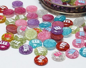 M CHOCOLATE Button BEANS For Craft, Mixed Glittery Chocolate Candies Flat Back Cabochons, Slime Charms, Gift In Box, Small Gift For Kids