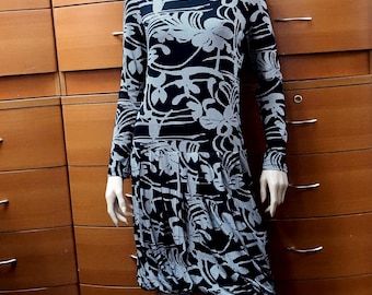 European Turtleneck Dress, Long Sleeve, Floral Print, Ruched Skirt, All Season Casual Party