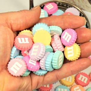 M Candy Bottle Cap Flatback Cabochons, Assorted Pastel Colors, Gift Box