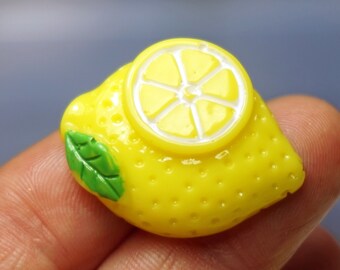 Lemon Flatback Cabochons, Resin Fruit, Scrapbooking Embellishments