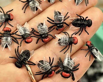 Lifelike Black Flies, 30pc Halloween Party Decor, DIY Craft Insects