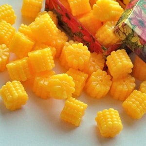 SOFT Resin CORN, DIY Corn Cabochons, Halloween Craft Yellow Corn Charms, Stretchy Corn Jewelry Beads , Small Gift Idea In Box, Gift For Kids