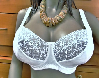 Big Bust White Lace Bra - European Lingerie, Wide Straps