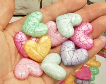 DIY Big MARBLED HEARTS, Assorted Neon Colors Flatback 3D Heart Cabochons, Cell Phone Case Decor, Decoden Charms, Small Gift Idea For Kids