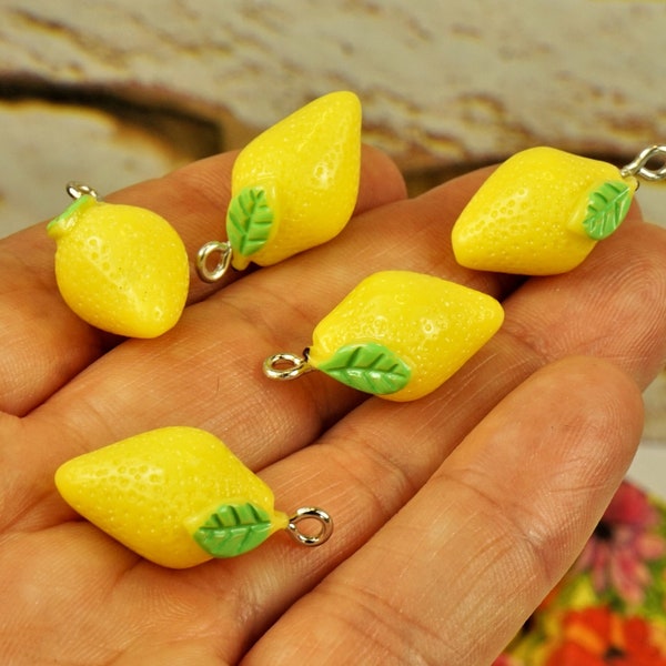 RESIN LEMON CHARMS, Mini Lemons With Hooks, Lemon Pendants, Earrings Charms, Jewelry Making Supply, Diy Gift Idea For Kids, Small Gift Box