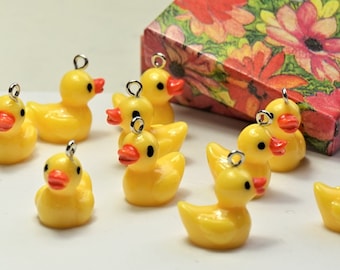 MINI DUCK CHARMS For Jewelry Creation, Resin Yellow Ducklings With Hooks, Ducks For Bracelets, Ducks For Necklace, Small Gift Idea For Kids