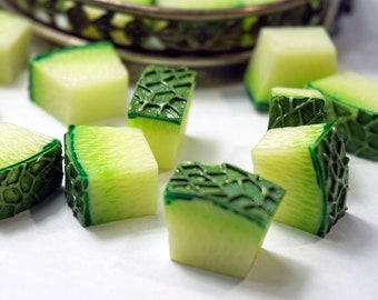 Green MELON DIY PIECES, Dollhouse Food, Mini Melon Slices 3D Cabochons, Slime Charms, Small Gift In Box, Gift For Kids