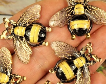 Resin Bee Charms, Flat Back Bumblebee Cabochons, DIY Craft, 5 or 10 pcs