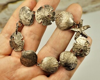 Sterling Silver Nautical Charm Bracelet, Sea Shell, Sea Star, 6.5"