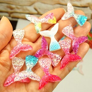 Glitter Mermaid Tail Charms - 1 3/8&quot; Colorful Fish Tail Flatback Cabochons For All Purpose DIY Crafts - Ready To Gift In Box - Gift For Kids