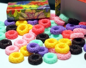 RESIN CEREAL For CRAFT Lifelike Froot Loops Cereal Real Size Cereal Donuts Dollhouse Food Slime Charms 10 Pcs Gift Box Small Gift For Kids