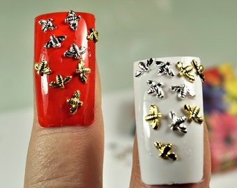 5 pcs Gold Metal Bee Charms for 3D Nail Art, Tiny Studs Nail Decoration