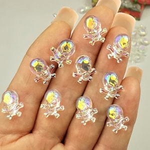AB SKULLS With BONES Mini skull cabochons Halloween nails idea Transparent skulls 3D nail art charms Skull embellishments Halloween crafts