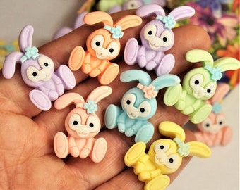 RESIN MINI RABBITS flatback cabochons Pastel colors Easter bunnies Mini animal decor Best Christmas gift Stocking fillers Gift for kids