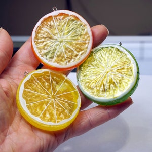 BIG CITRUS SLICE Pendant, Lemon Slice Charm, Lime Slice Pendant For Jewelry Making, Orange Slice, Huge Slice, Citrus Charm Necklace Earrings