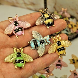 Colorful Bumblebee Flat Back Cabochons, Decoden Charms, Bee Embellishments
