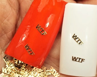 3D Gold WTF Metal Nail Charms, Trendy Nail Art Decals