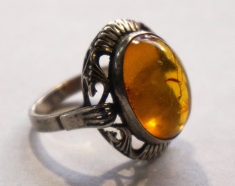 AMBER STERLING Ring 7.75, Old Antique Ring, Rare To Find Jewelry, Gift For Her, Mother's Day Gift, Christmas gift, Amber jewelry gift