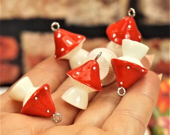 Red Mushroom Charms with Hooks, Jewelry Creation Supplies