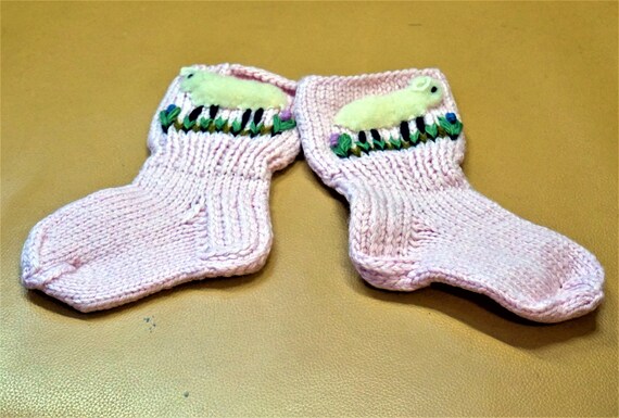 PINK PURE WOOL Knitted Socks For Girls With Sheep… - image 5