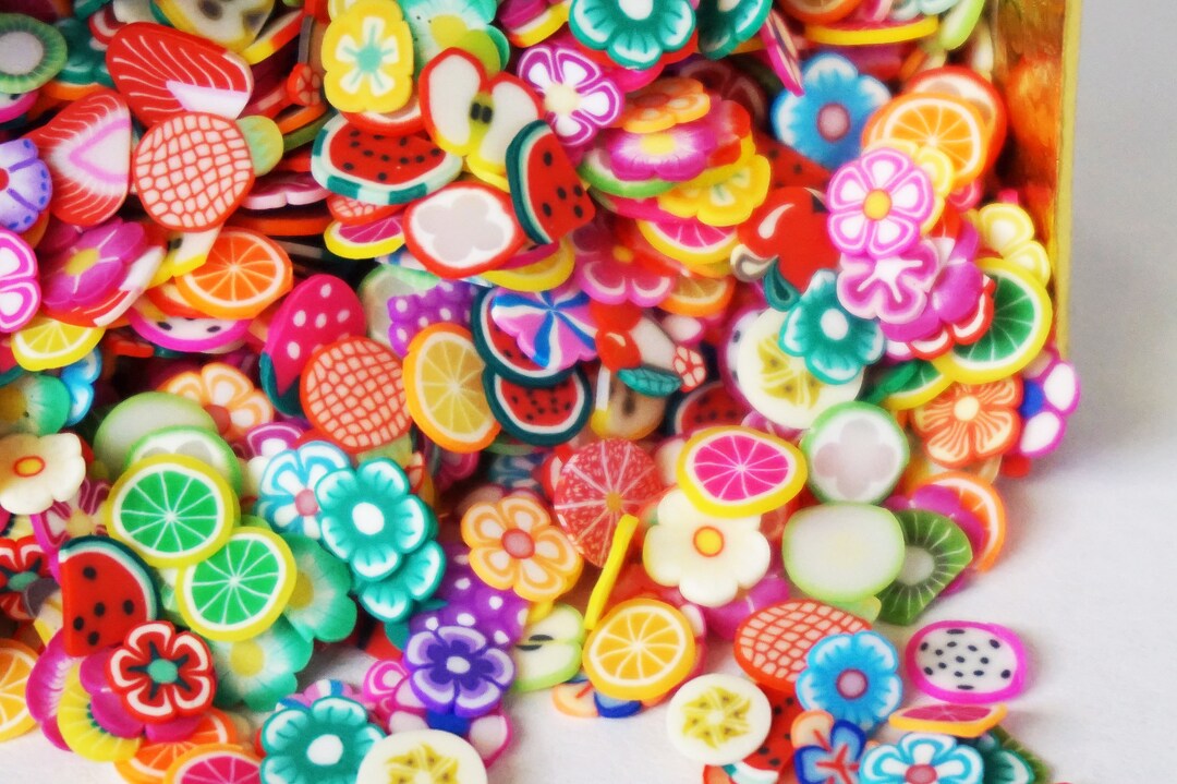 FRUITS FLOWERS Mixed FIMO Slices 1000 Pcs in Gift Box Fruits Flowers ...