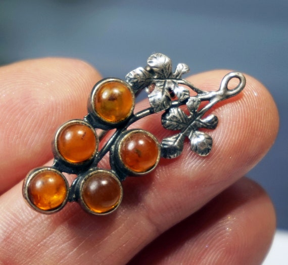 AMBER STERLING Brooch, GRAPES On The Vine, Gift f… - image 2