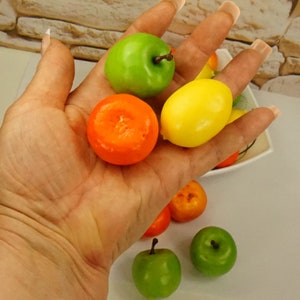 FAKE MINI FRUITS for kitchen decor, Green apple lemon and tangerine, Holiday gift set, Small gift in bag, Party decor fruits Lifelike citrus image 10