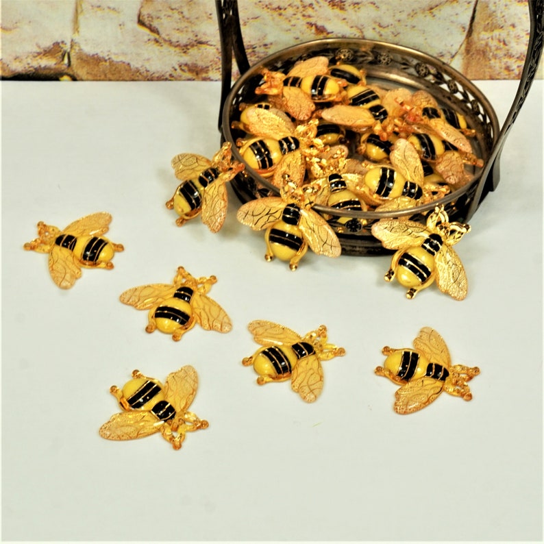 10pcs Yellow Bumble Bee Cabochons - 20mm Flat Back Resin Bees For Crafts & Decor