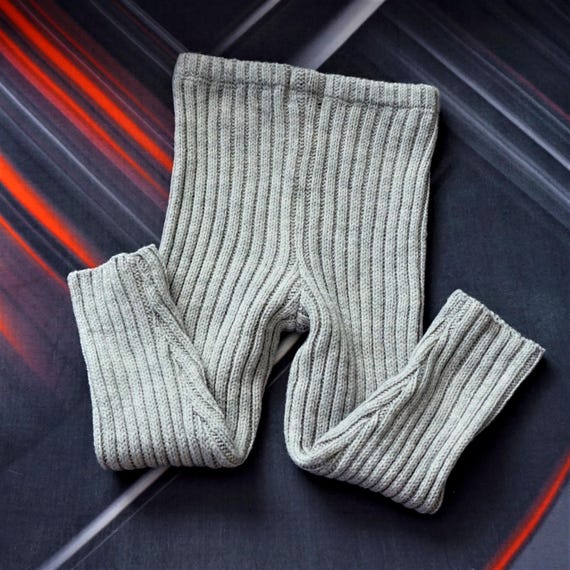 Wool Ribbed Leggings for Kids: Gray & Black Knitted Unisex Pants