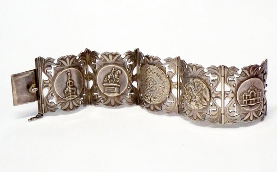 Vintage Mexican Sterling Silver Panel Bracelet – … - image 10
